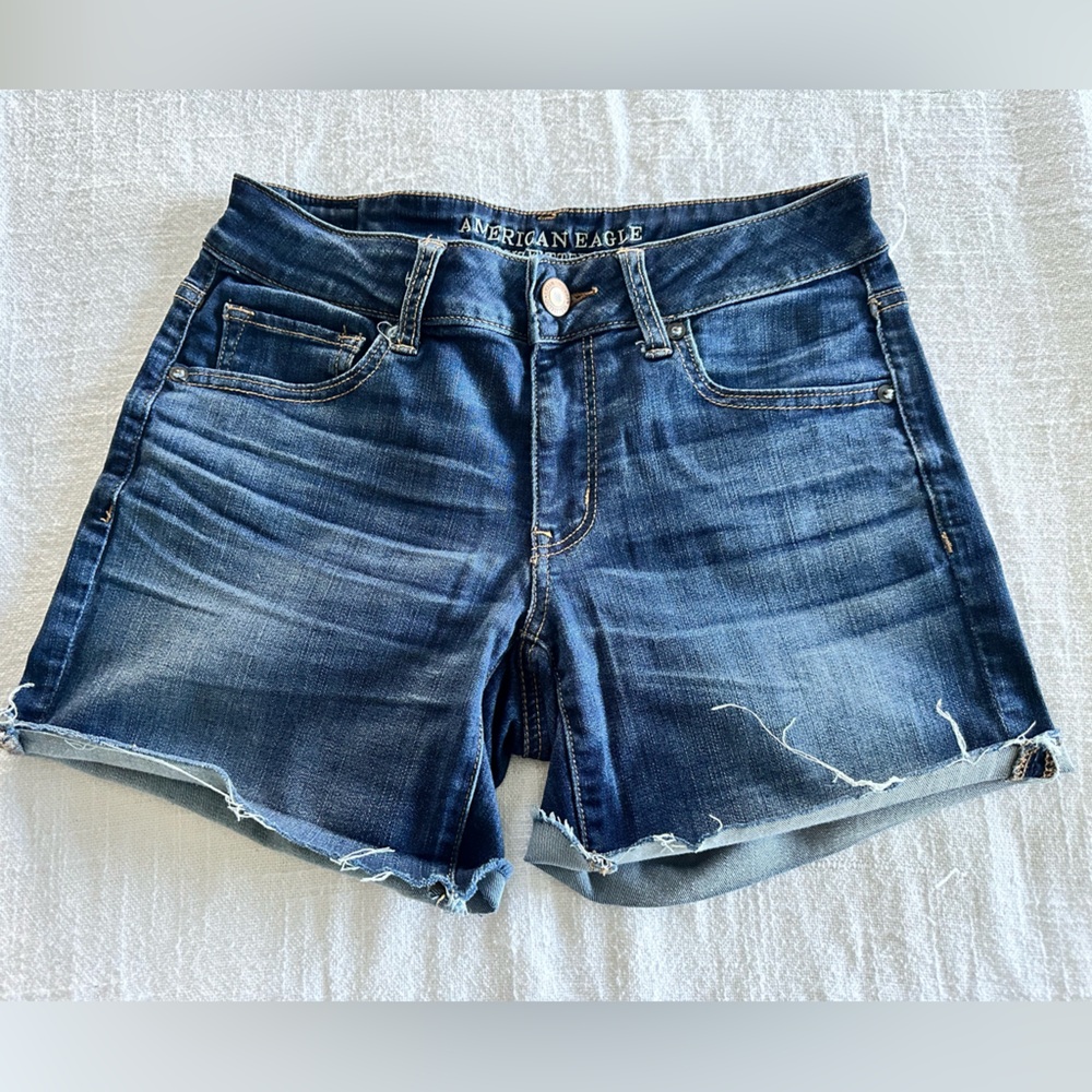 American Eagle Outfitters Dark Blue Distressed Denim Shorts
